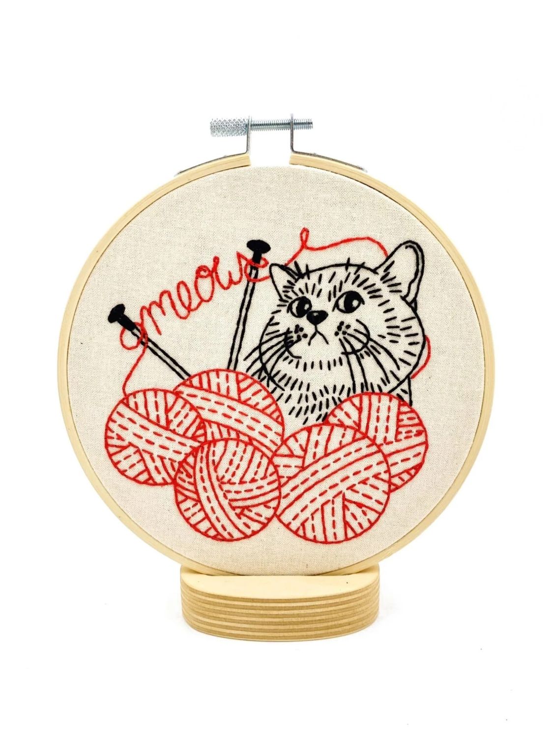 Kitten with Knitting Complete Embroidery Kit