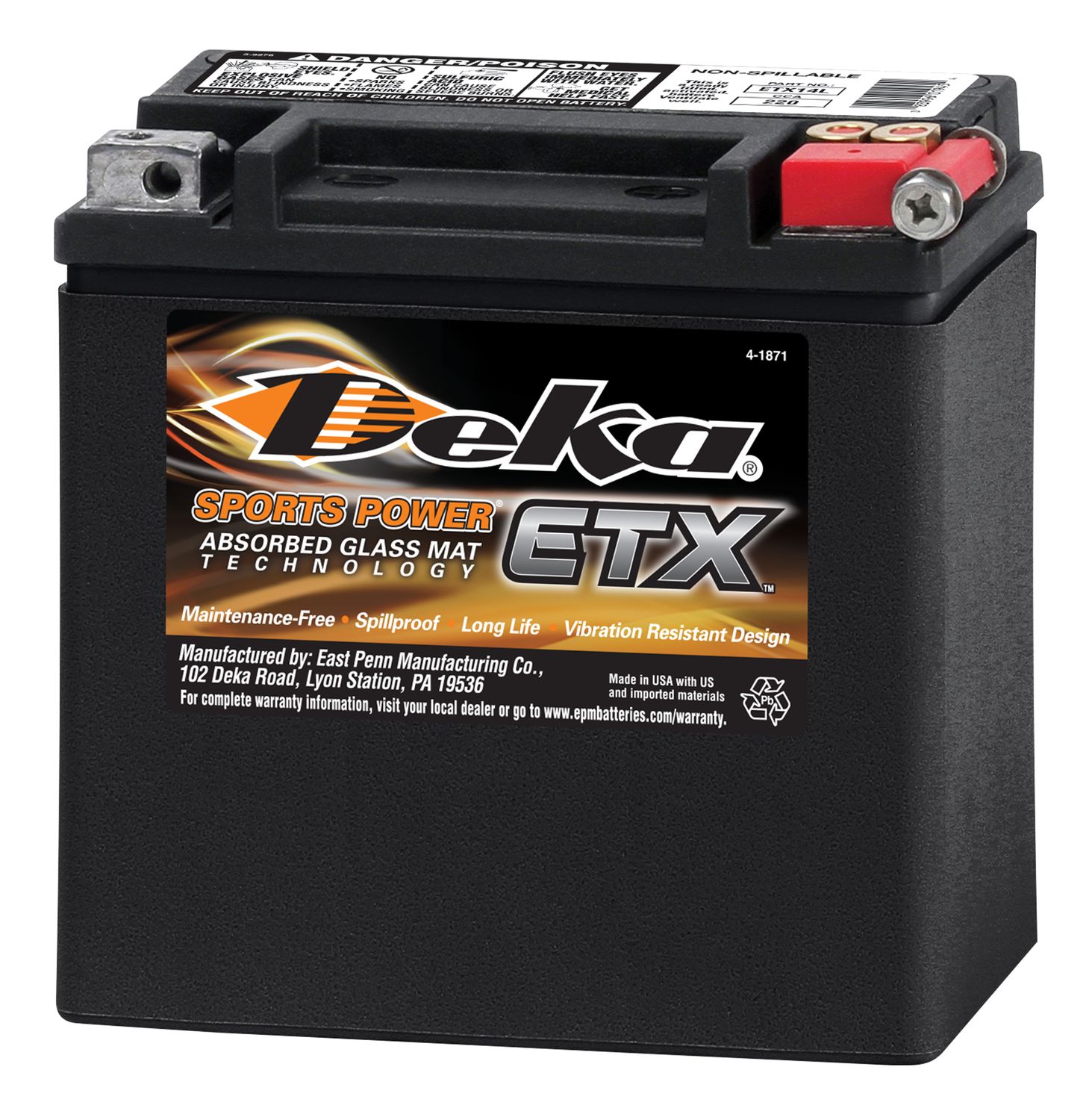 ETX14L Deka 220CCA 12Ah/10Ah YTX14L