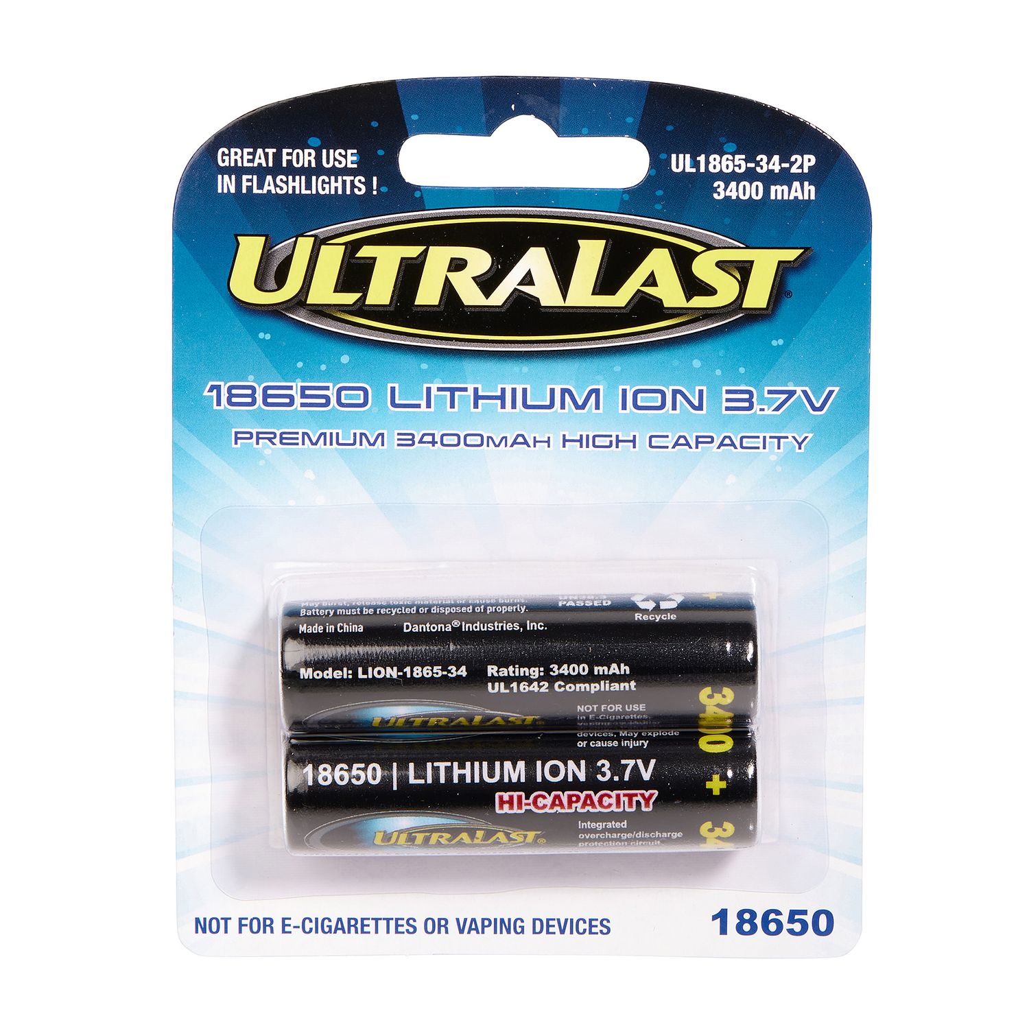 UL1865-34-2P 18650 3400mAh 2PK