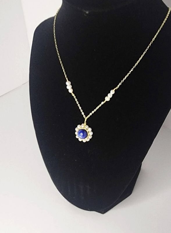 Blue Kyanite Necklace with Pearls 18K gold plated