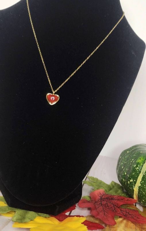 Heart Necklace Genuine Agate stone 18K gold