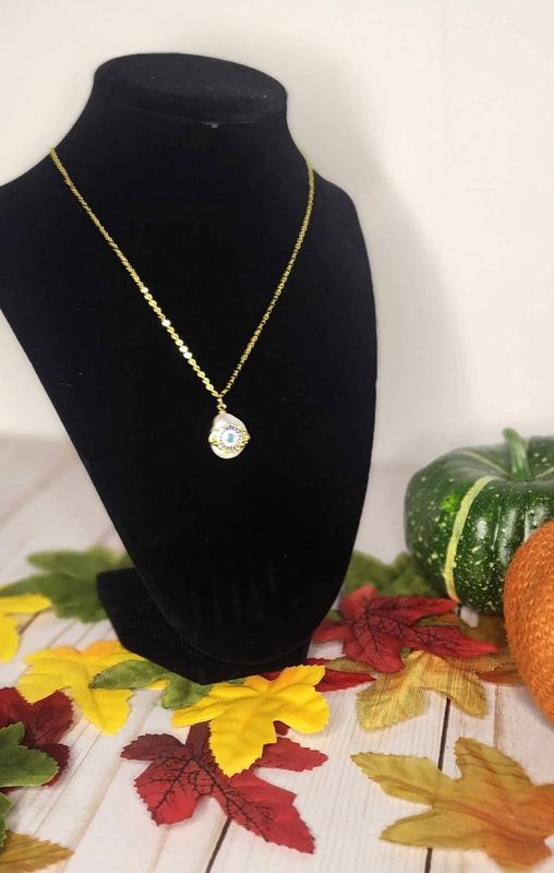 Pearl Evil Eye Necklace gold plated copper chain