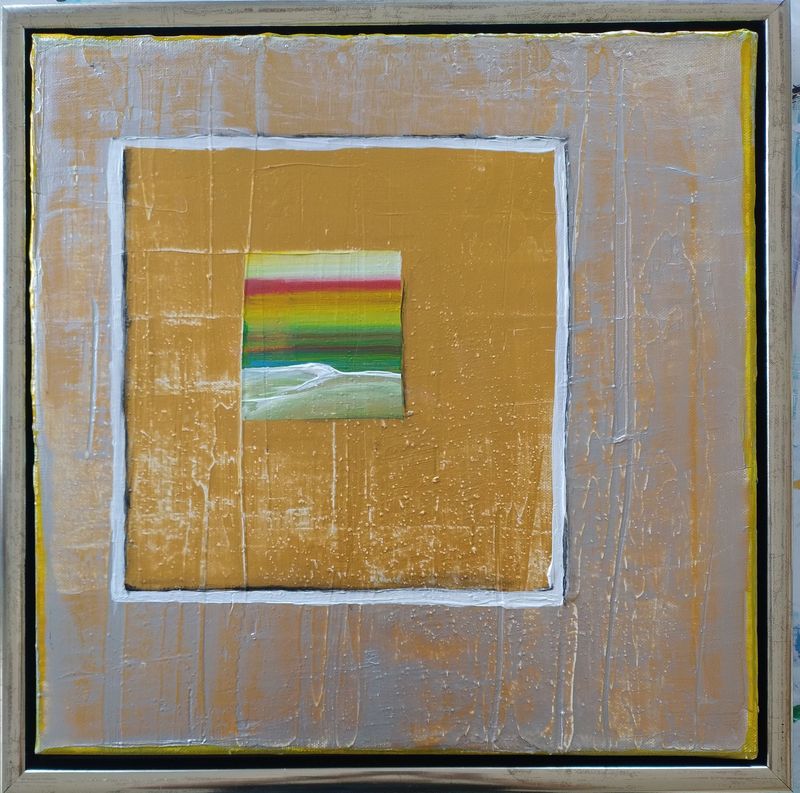 Farbspiele, Originale  40 cm x 40 cm im Schattenfugenrahmen Silber