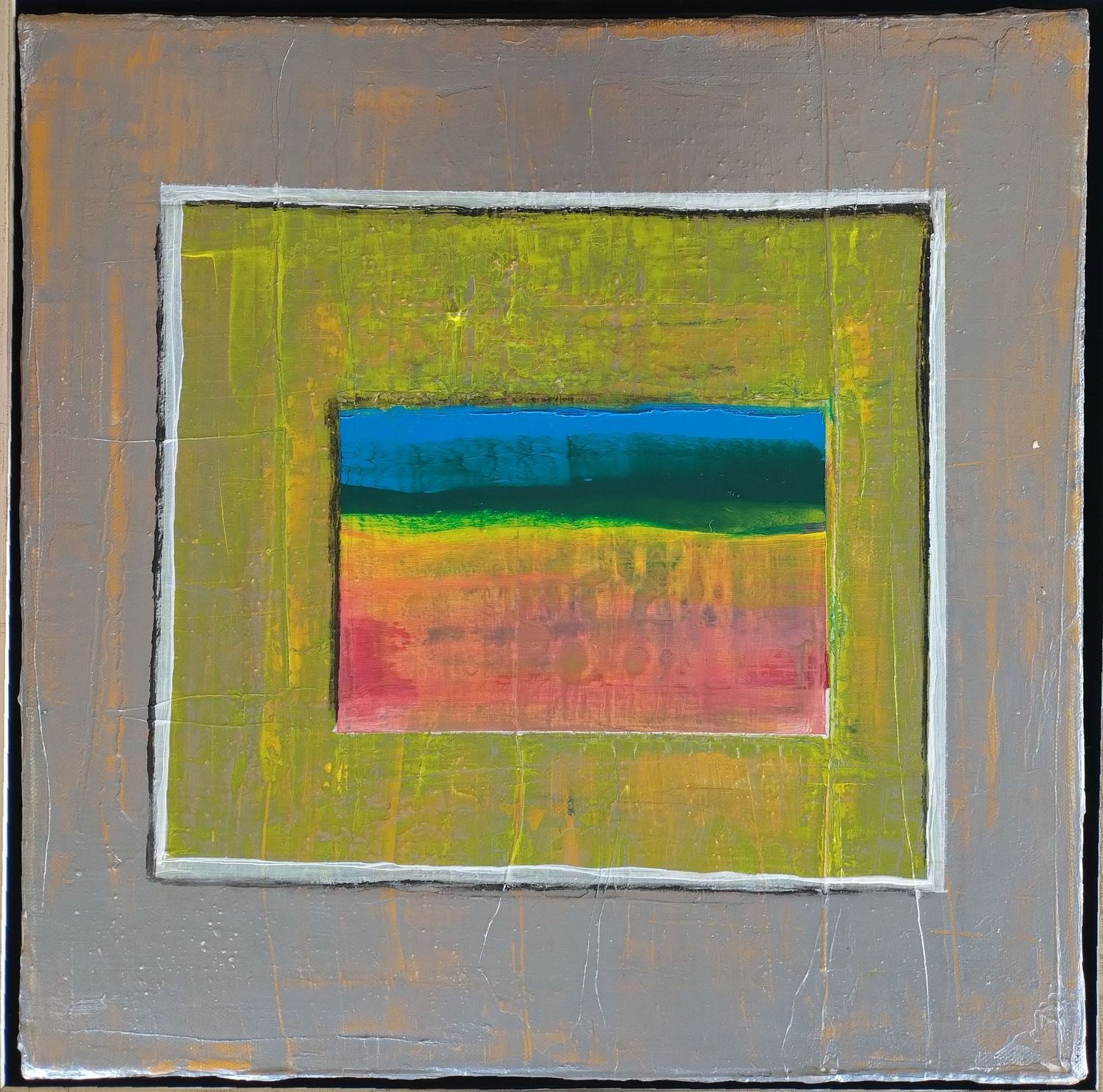 Farbspiel Silber, Original  40 cm x 40 cm im Schattenfugenrahmen Silber