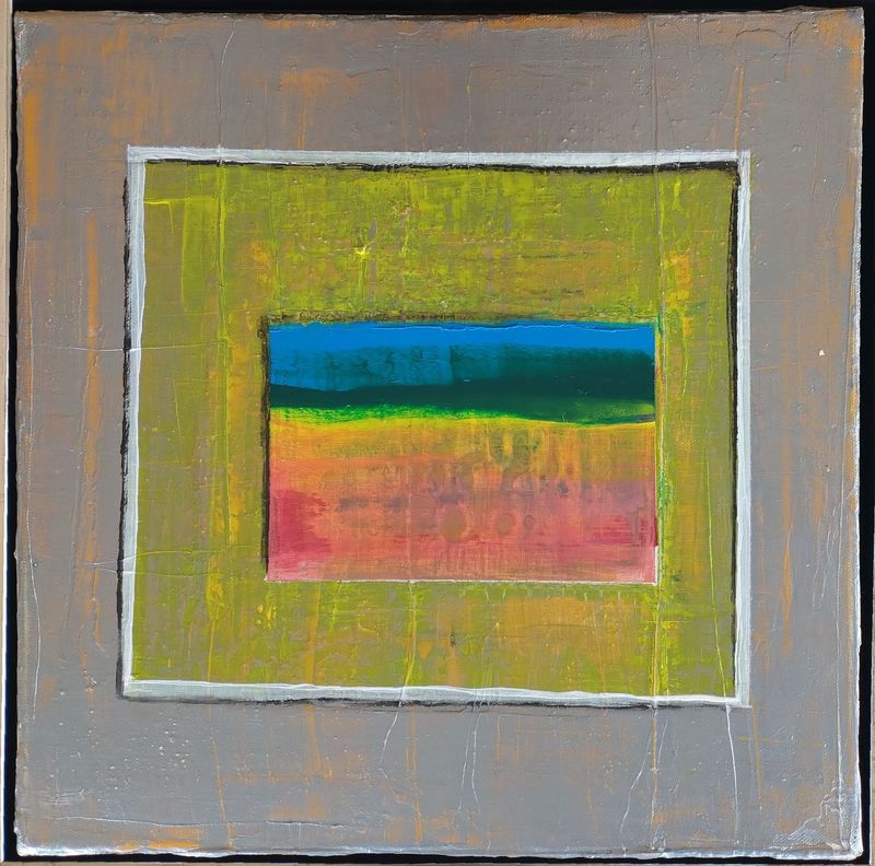 Farbspiel Silber, Original  40 cm x 40 cm im Schattenfugenrahmen Silber