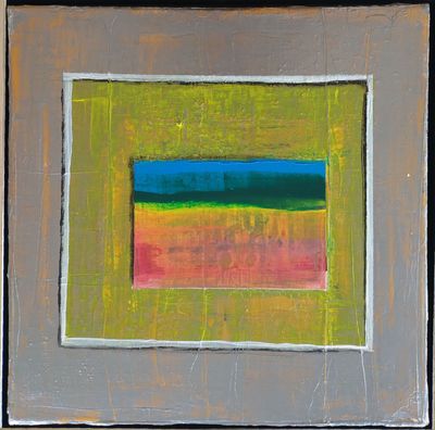 Farbspiel Silber, Original  40 cm x 40 cm im Schattenfugenrahmen Silber