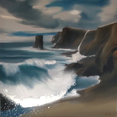 Unikat: Küste 1, Thermosublimationsdruck und Acryl auf Leinwand, 90 cm x 90 cm