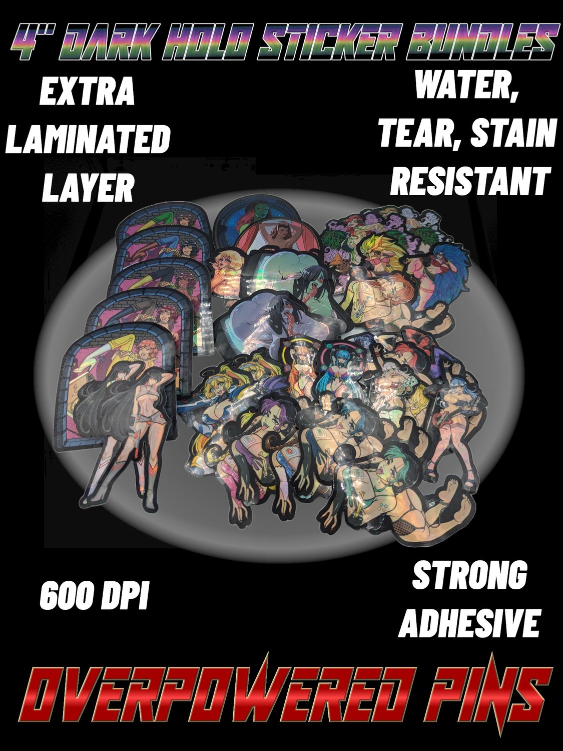 Customized Sealed Dark Holographic Vinyl 4&quot; Sticker Bundle Sets