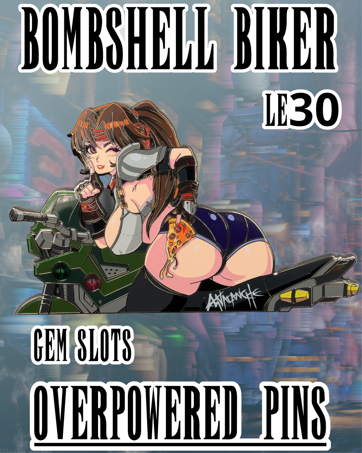 Bombshell Biker, Cubic Zirconia Enamel Pin