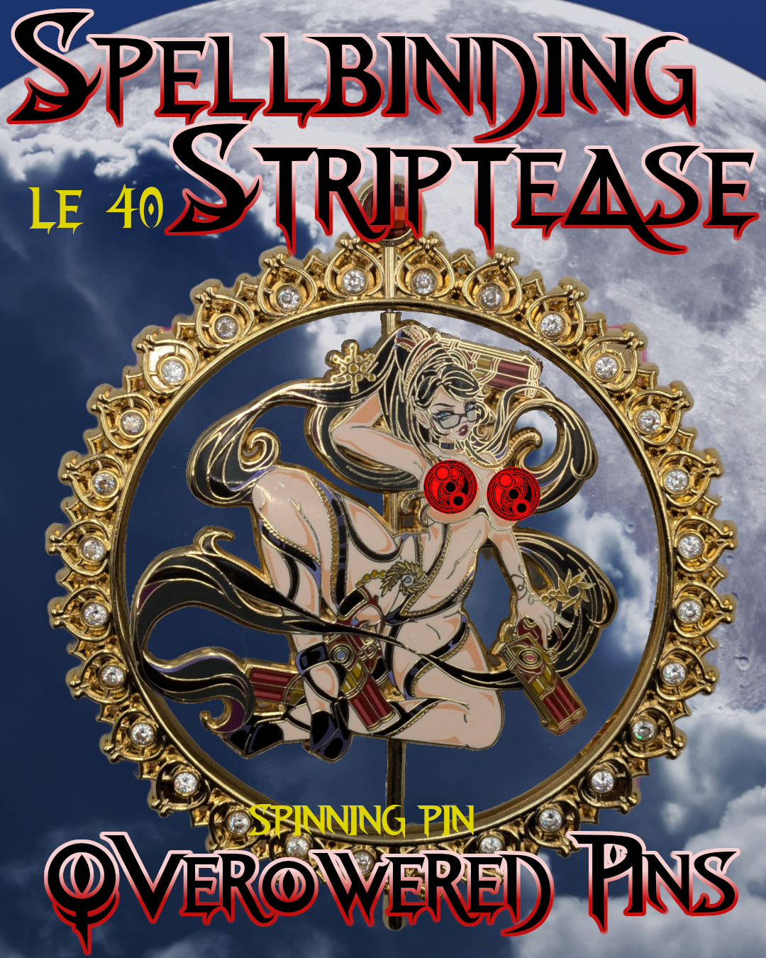 Spellbinding Striptease, Cubic Zirconia Enamel Pin