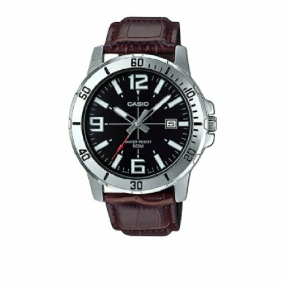 reloj deportivo hombre Casio MTP-VD01L-1B dial negro 45mm correa de cuero resistencia al agua 50m