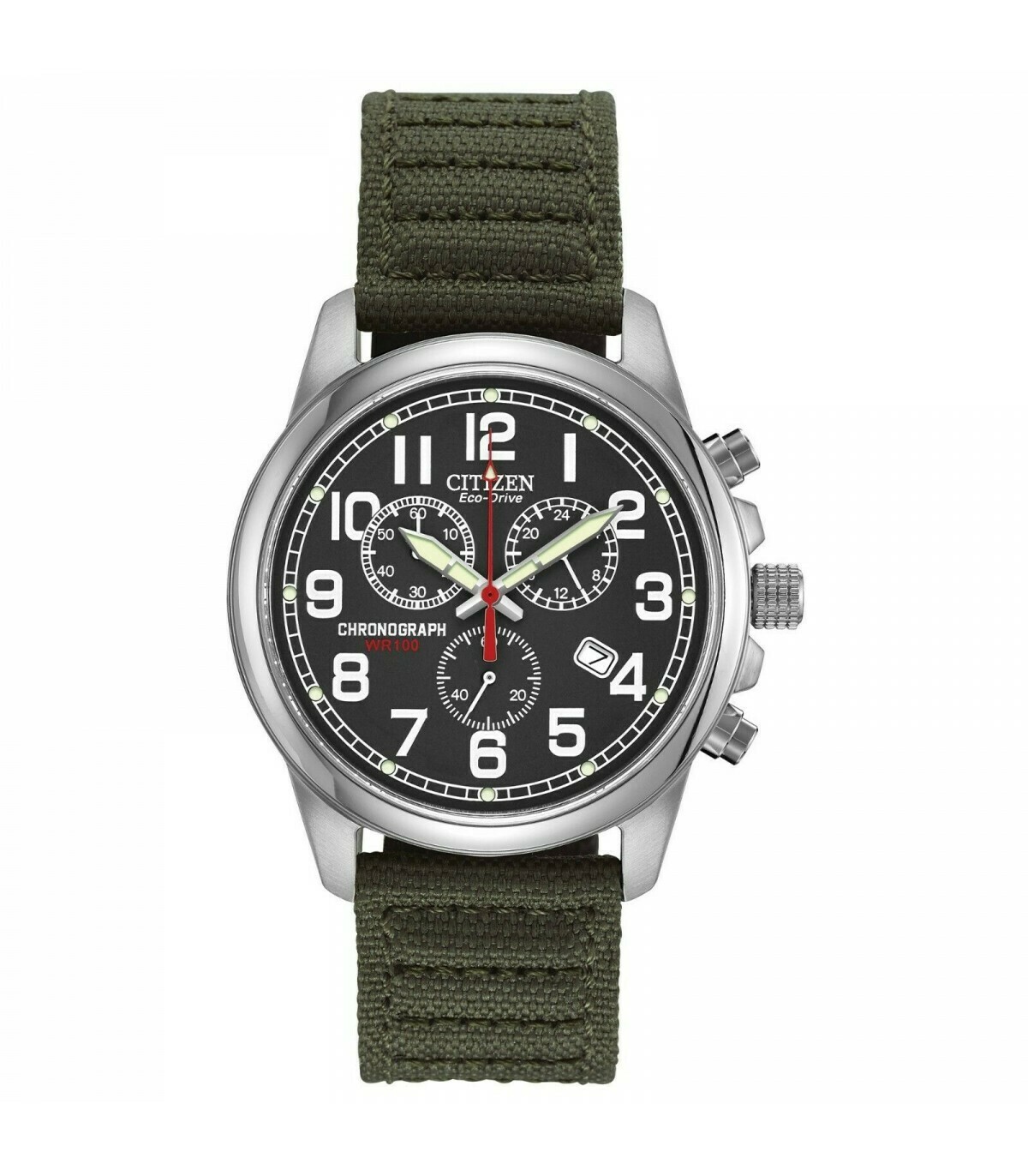 Reloj Automático hombre Citizen Eco-Drive Chandler AT0200-05E correa tela Men's Chronograph Green Canvas Strap 39mm Watch