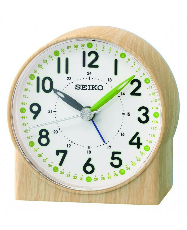 Reloj despertador Seiko verde Lumibrite madera