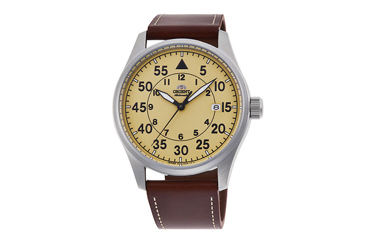 Reloj aviador Automático Hombre Orient Pilot RA-AC0H04Y 42.4mm (admite cuerda manual) correa cuero