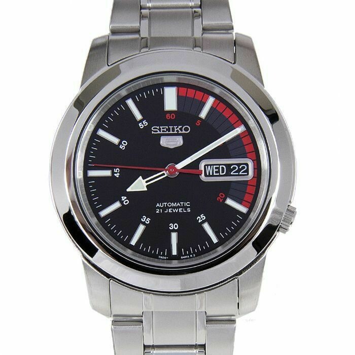 Reloj Automático Hombre Seiko 5 SNKK31K1 dial negro rojo correa acero