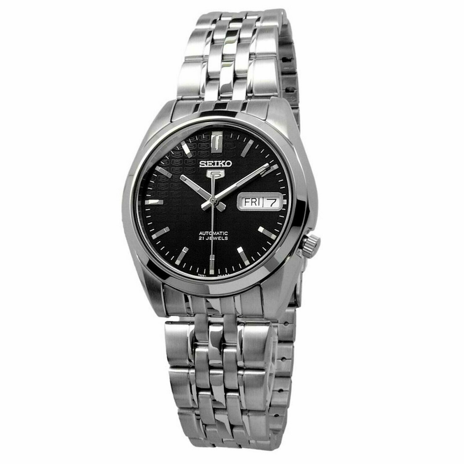 Reloj automático hombre Seiko 5 SNK361K1 dial negro correa acero 37mm diámetro