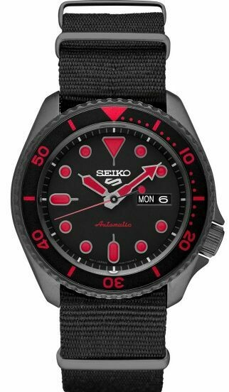 Reloj automático hombre Seiko 5 Sports SRPD83K1 dial negro 42.5mm correa tela 100m water resist