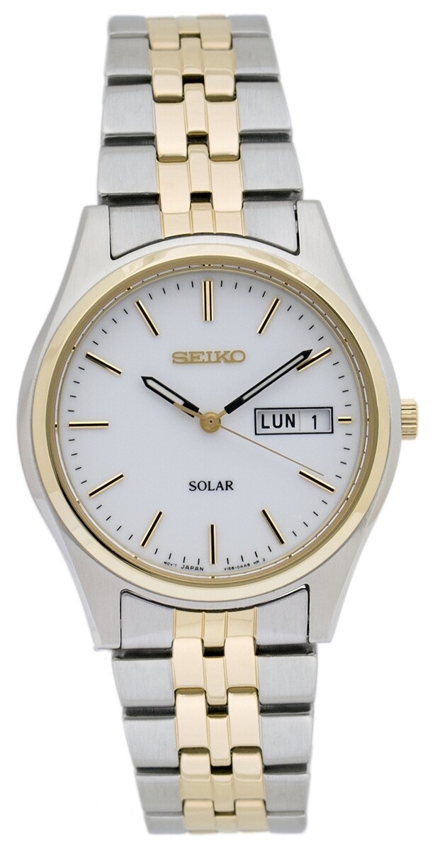 Reloj hombre Solar Seiko Solar SNE032P1 37mm dial blanco correa acero dorada-plateada