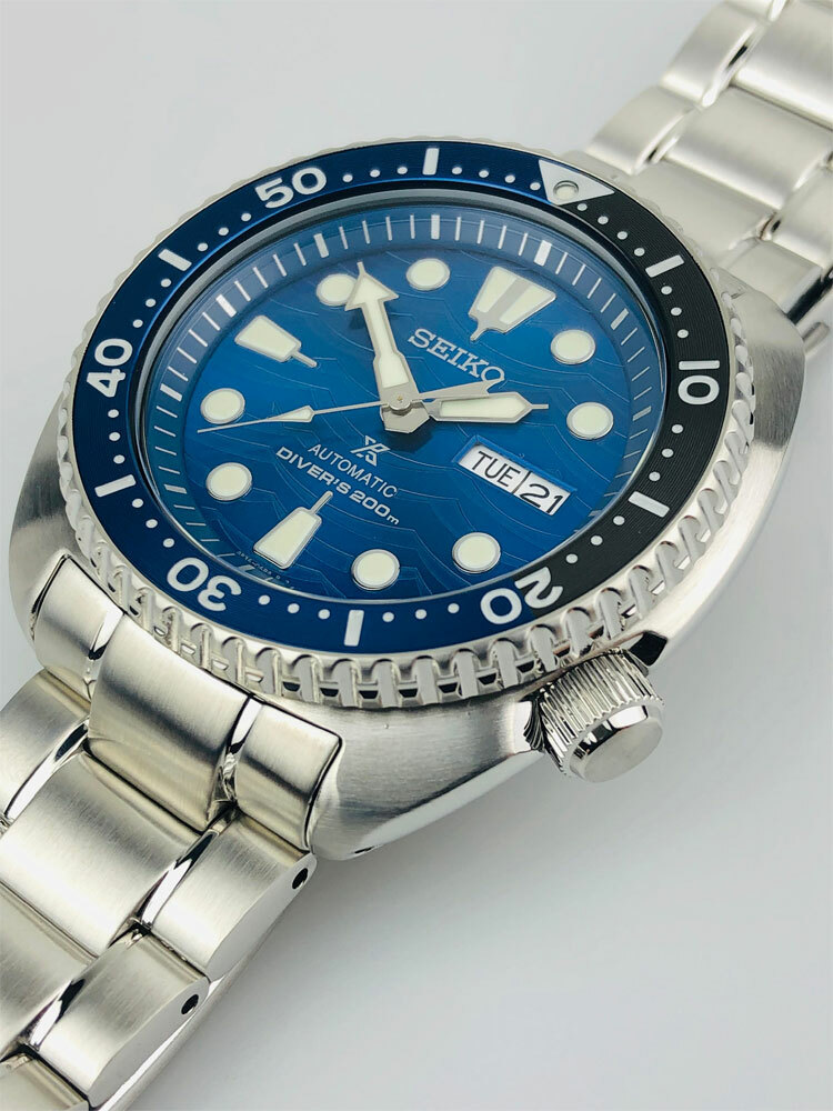 Reloj Automático hombre Seiko Prospex SRPD21K1 Turtle White Shark Save the  Ocean dial azul 45mm correa acero 200m water resist