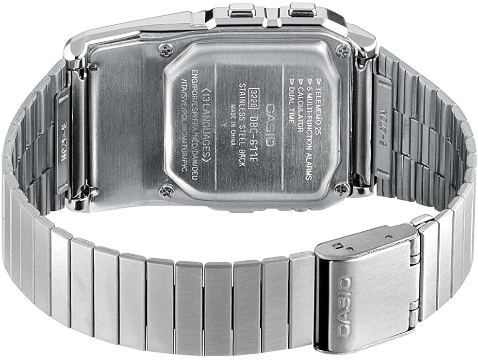  Casio DBC611-1 Reloj de calculadora de banco de datos de acero  inoxidable para hombre 5 alarmas cronómetro, plateado, Moderno : Ropa,  Zapatos y Joyería