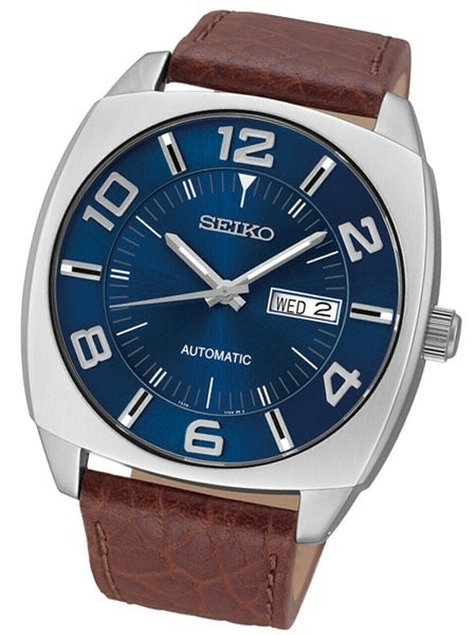reloj automático hombre Seiko Recraft SNKN37 dial azul correa cuero marrón 50m water resist