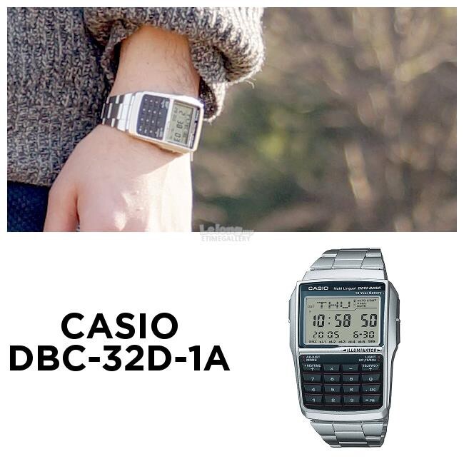 reloj hombre Casio Databank DBC-32D-1A Calculadora - Convertidor de Divisas  - 5 alarmas - función despertador - correa acero