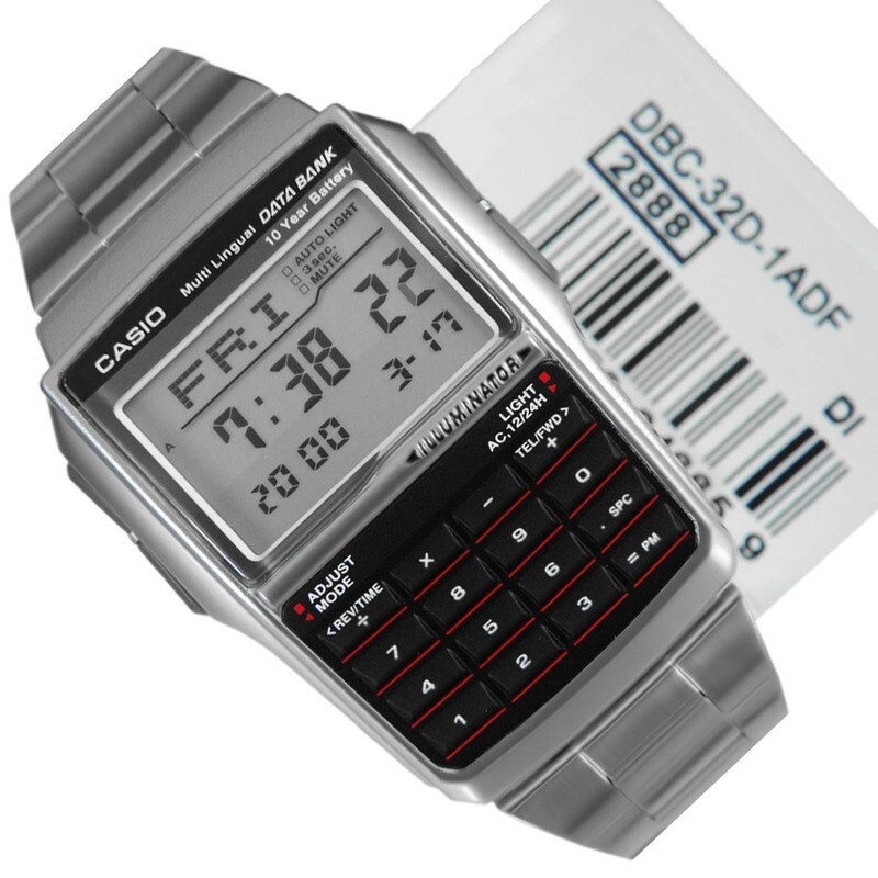 reloj hombre Casio Databank DBC-32D-1A Calculadora - Convertidor de Divisas - 5 alarmas - función despertador - correa acero