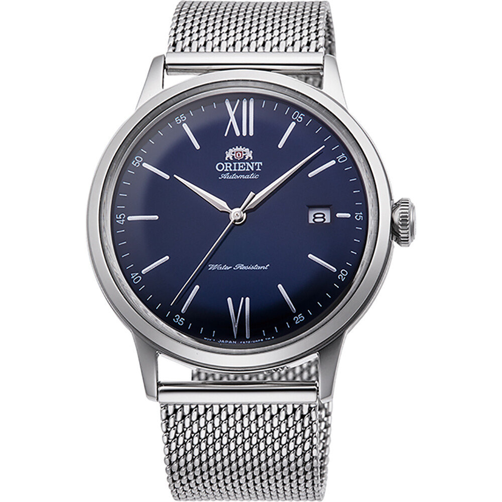 reloj automático hombre Orient Bambino RA-AC0019L dial azul 40.5mm correa acero malla (admite cuerda manual)