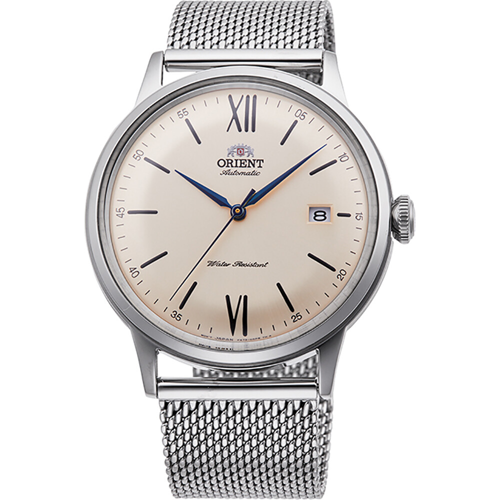 reloj automático hombre Orient Bambino Maestro RA-AC0020G dial beige 40.5mm correa acero malla (admite cuerda manual)