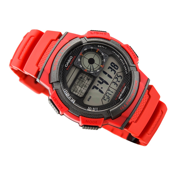 Reloj hombre Casio digital AE-1000W-4AV correa roja - 10 años batería - luz  led 5 alarmas