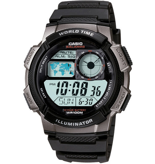 Reloj Casio collection Digital AE-1000w-1bv Hora Mundial - 5 Alarmas - 10 BAR