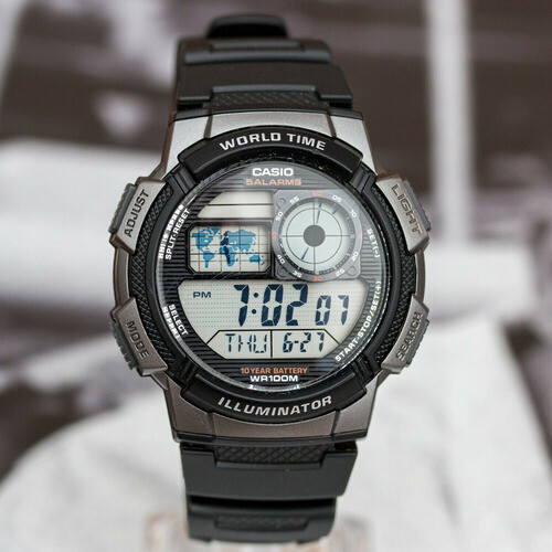 Reloj Casio collection Digital AE-1000w-1bv Hora Mundial - 5 Alarmas - 10 BAR