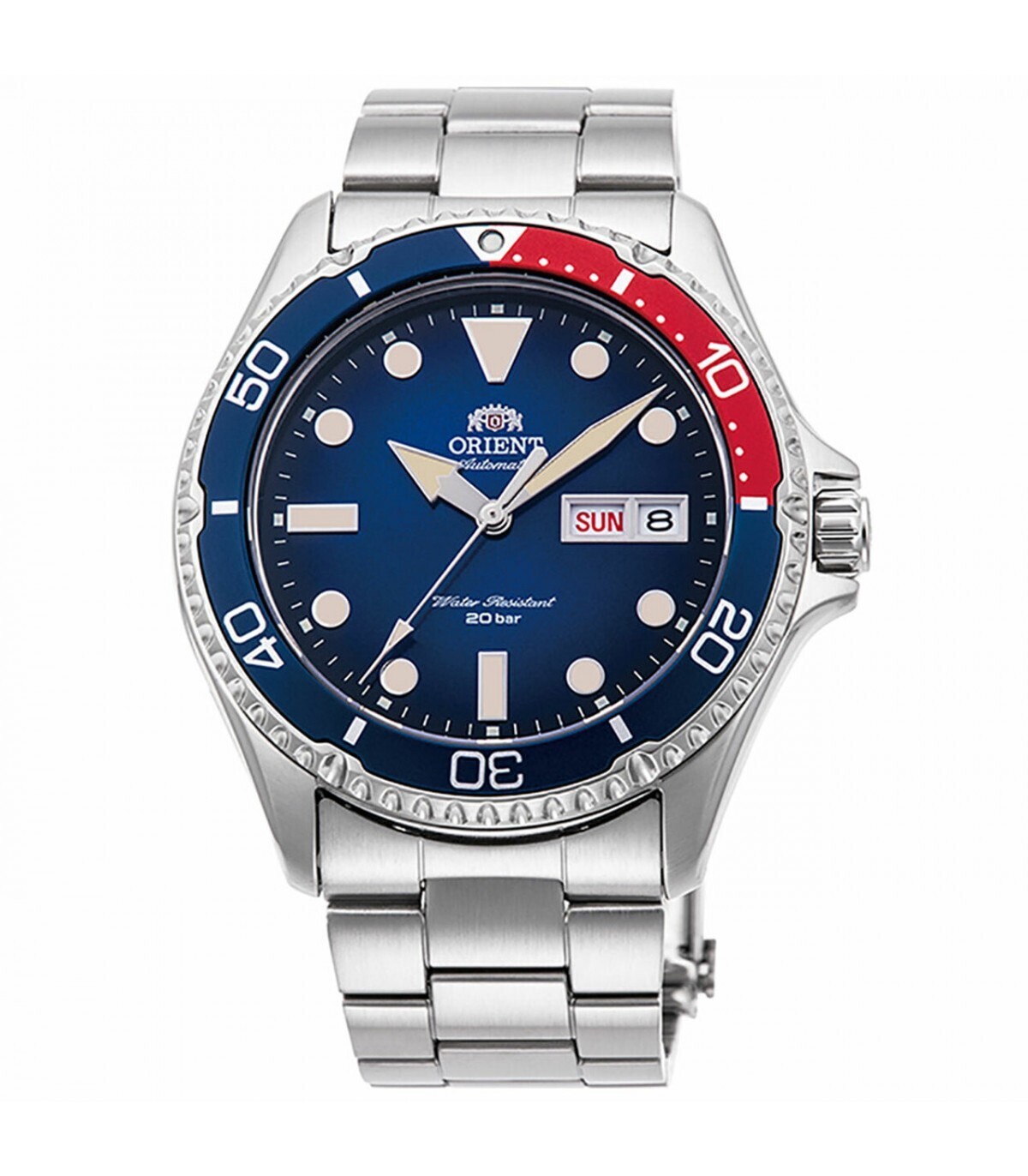 reloj automático hombre Orient New Kamasu RA-AA0812L "pepsi" dial azul 41.8mm correa acero cristal zafiro 200m water resist RA-AA0812L19B