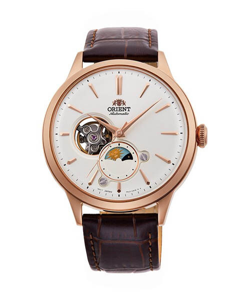 Orient Sun &amp; Moon RA-AS0102S automatic men&#39;s watch white dial 41.5mm leather band Hand-hacking Self-winding 30m water resist Hand-hacking Self-winding