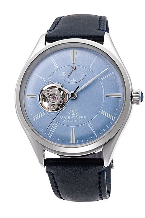 reloj automático hombre Orient Star RE-AT0203L Semi Skeleton dial azul 40.4mm correa de cuero 50h Reserva de Marcha