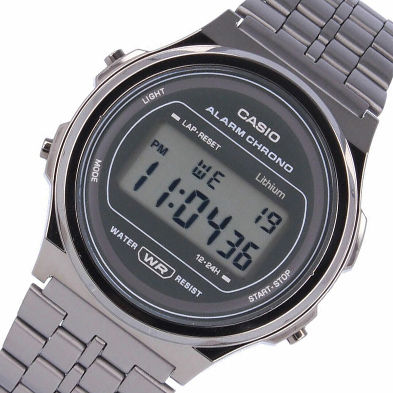 Reloj joven unisex Casio A171WEGG-1A alarma cronómetro luz correa acero