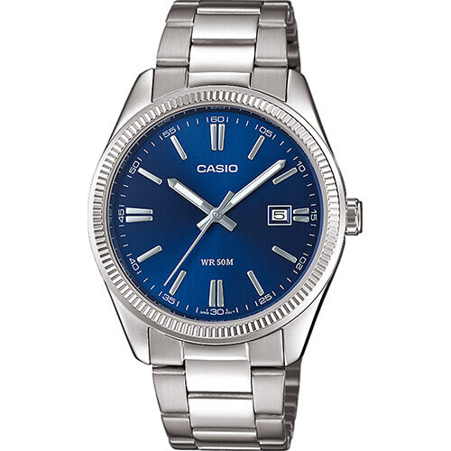 reloj clásico hombre Casio MTP-1302PD-2A dial azul Pantalla neón correa acero inoxidable
