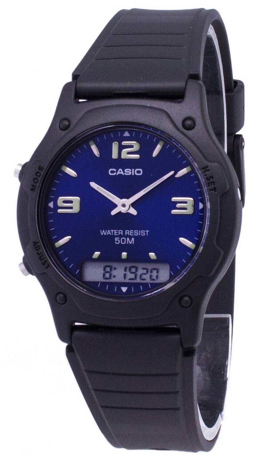 Reloj clásico hombre analógico digital Casio AW-49HE-2A dial azul correa resina 50m water resist