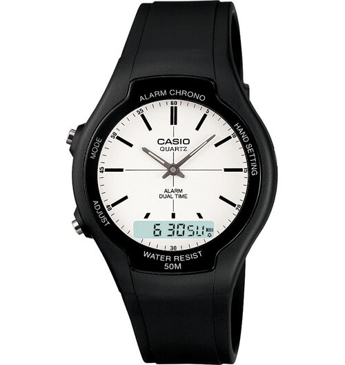 reloj hombre Casio AW-90H-7EV hora dual dial blanco correa resina alarma