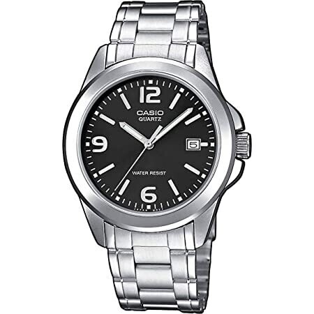 reloj clásico hombre Casio MTP-1259PD-1A dial negro Pantalla de Neón correa de acero