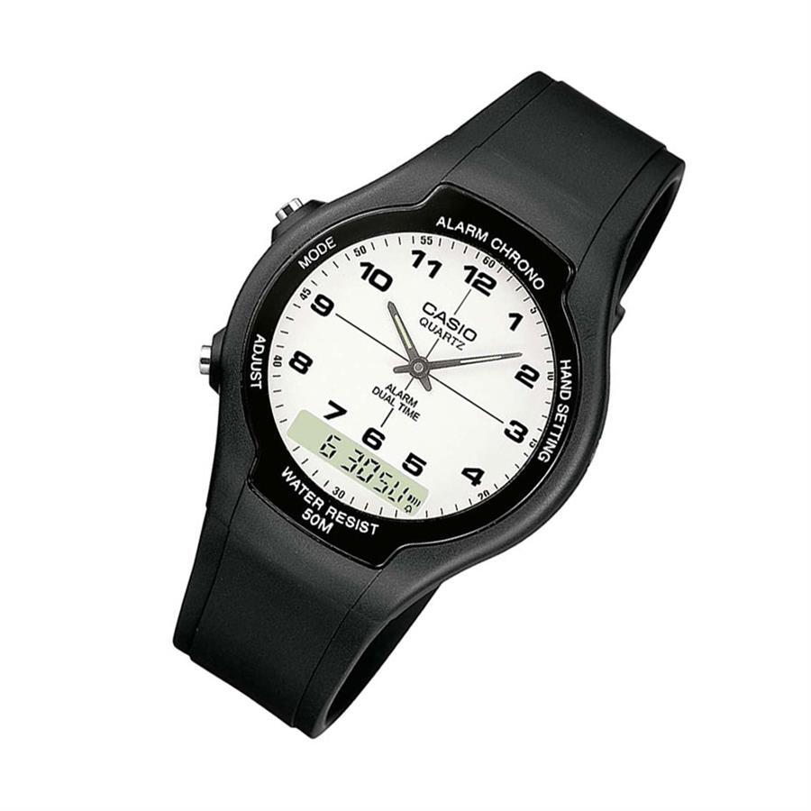 reloj hombre Casio AW-90H-7EV hora dual dial blanco correa resina alarma