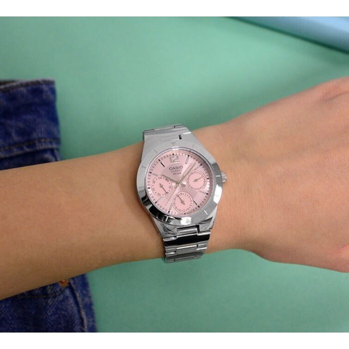 reloj mujer clásico Casio LTP-2069D-4A dial rosa correa acero 50m water  resist