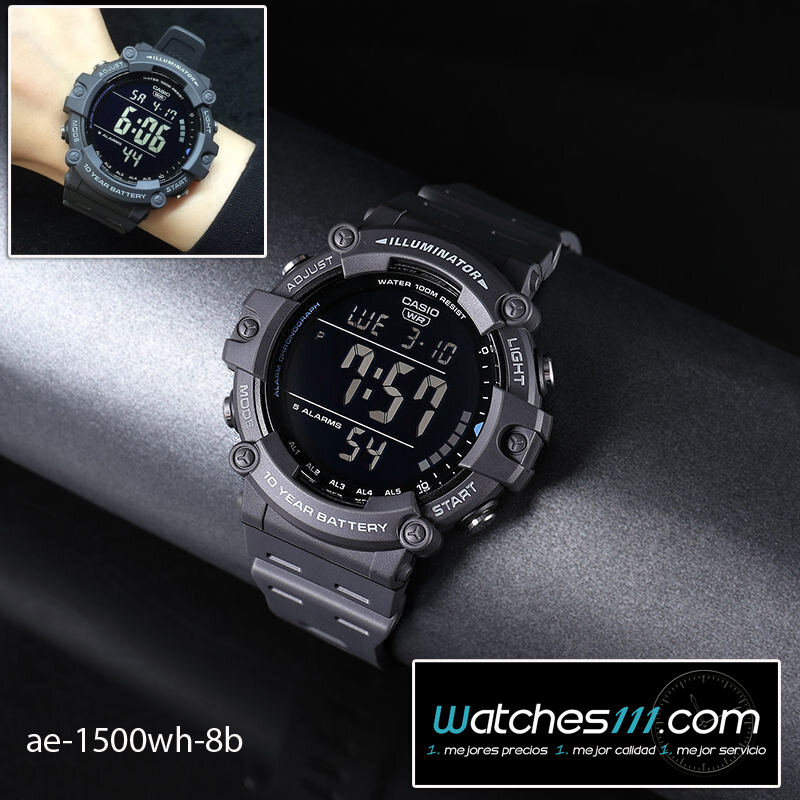 Reloj deportivo digital hombre Casio AE-1500WH-8b luz led 10 años batería 5  alarmas