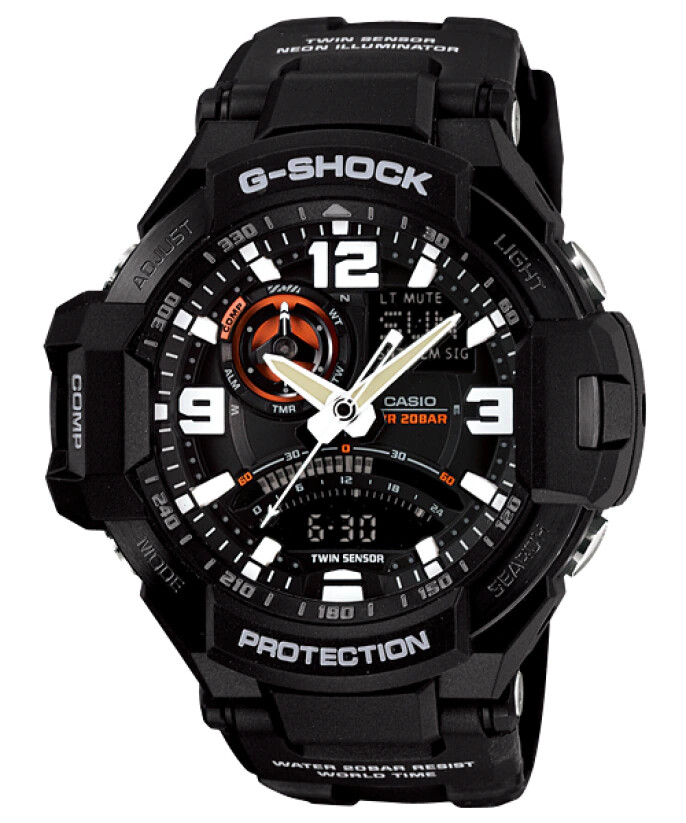 reloj deportivo aviador hombre Casio G-Shock GA-1000-1A Gravity Master Hora Mundial Luz Led Neo-Brite Brújula Digital