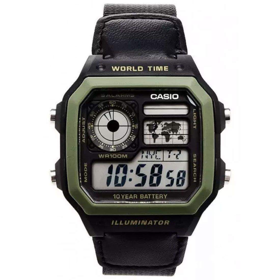 Corte adyacente El otro día reloj deportivo hombre Casio AE-1200WHB-1B Luz LED Hora Mundial Cronómetro  5 Alarmas 10 años batería