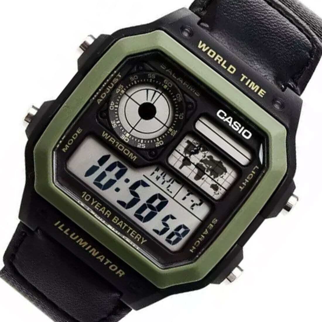 reloj deportivo hombre Casio AE-1200WHB-1B Luz LED Hora Mundial Cronómetro 5 Alarmas 10 años batería