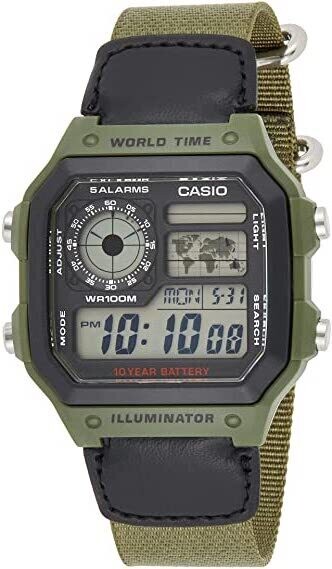 ​Casio AE-1200WHB-3B Men's Sport Watch LED Light World Time Stopwatch 5 Alarms 10 years battery life
