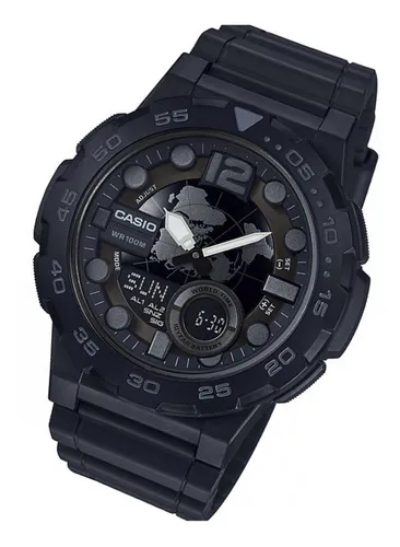 reloj hombre Casio AEQ-100W-1B Hora Mundial - Correa resina - Pantalla de  Neón - Telememo - batería 10 años