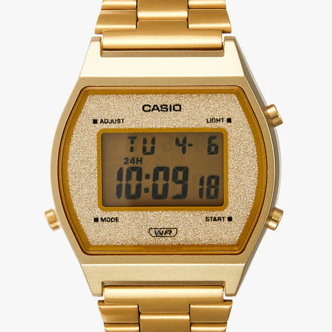 reloj unisex Casio B640WGG-9 dorado Esfera Brillante Luz de Fondo LED resistente al agua cronómetro correa de acero