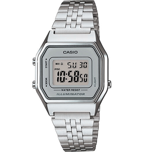 reloj mujer digital Casio LA680WA-7 retro luz LED alarma correa de acero water resist